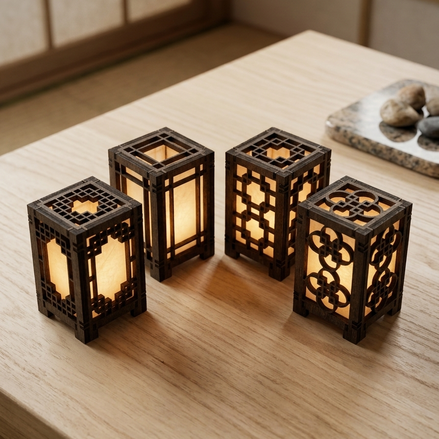Korean Traditional Wood Lantern - 2.5x2.5x3.5 D
