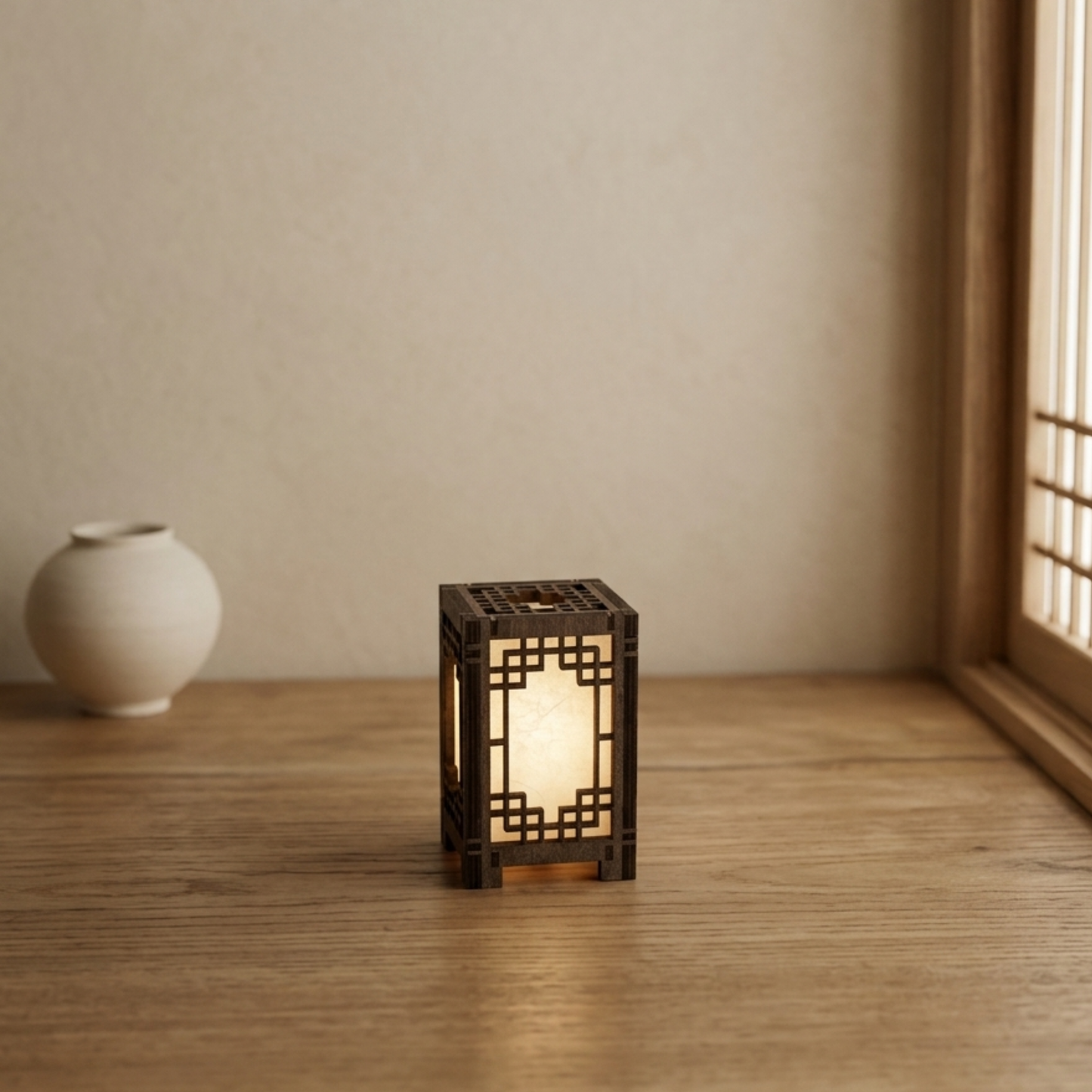 Korean Traditional Wood Lantern - 2.5x2.5x3.5 C