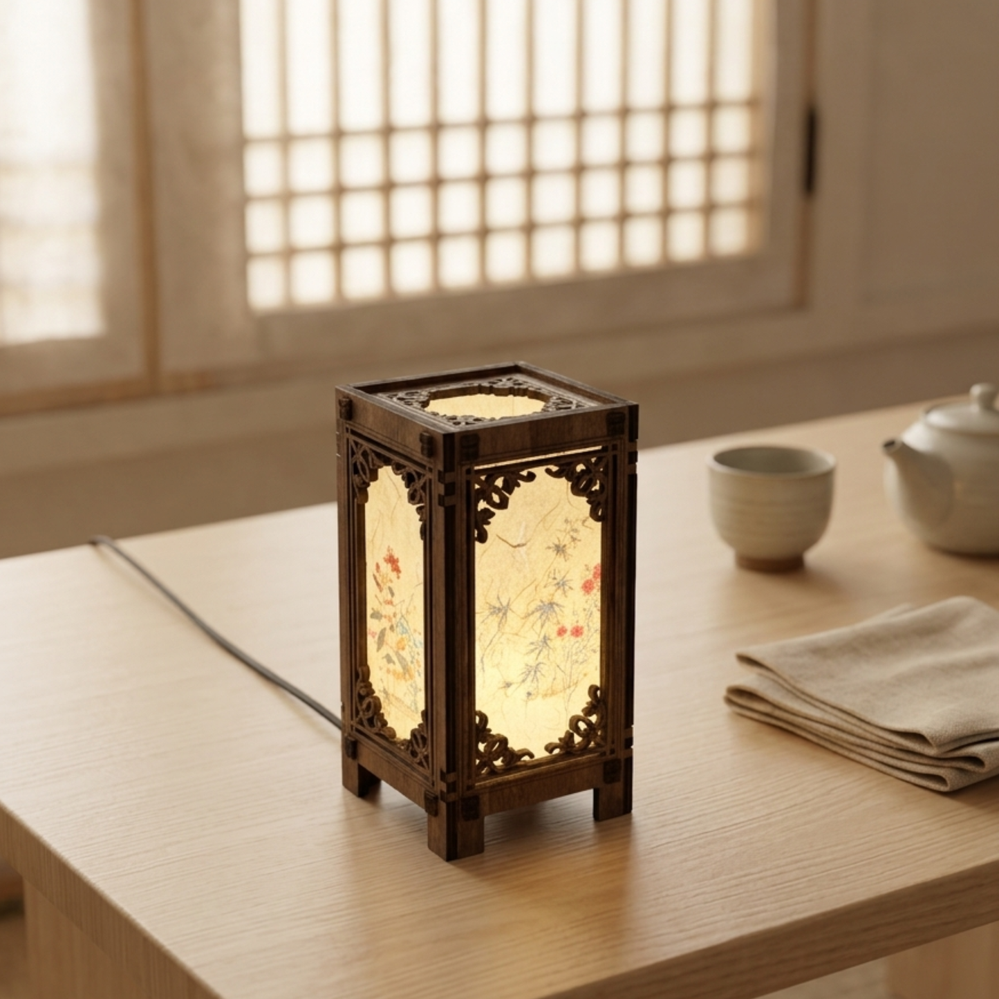 Floral Korean Lantern Lamp - 4x4x8 B