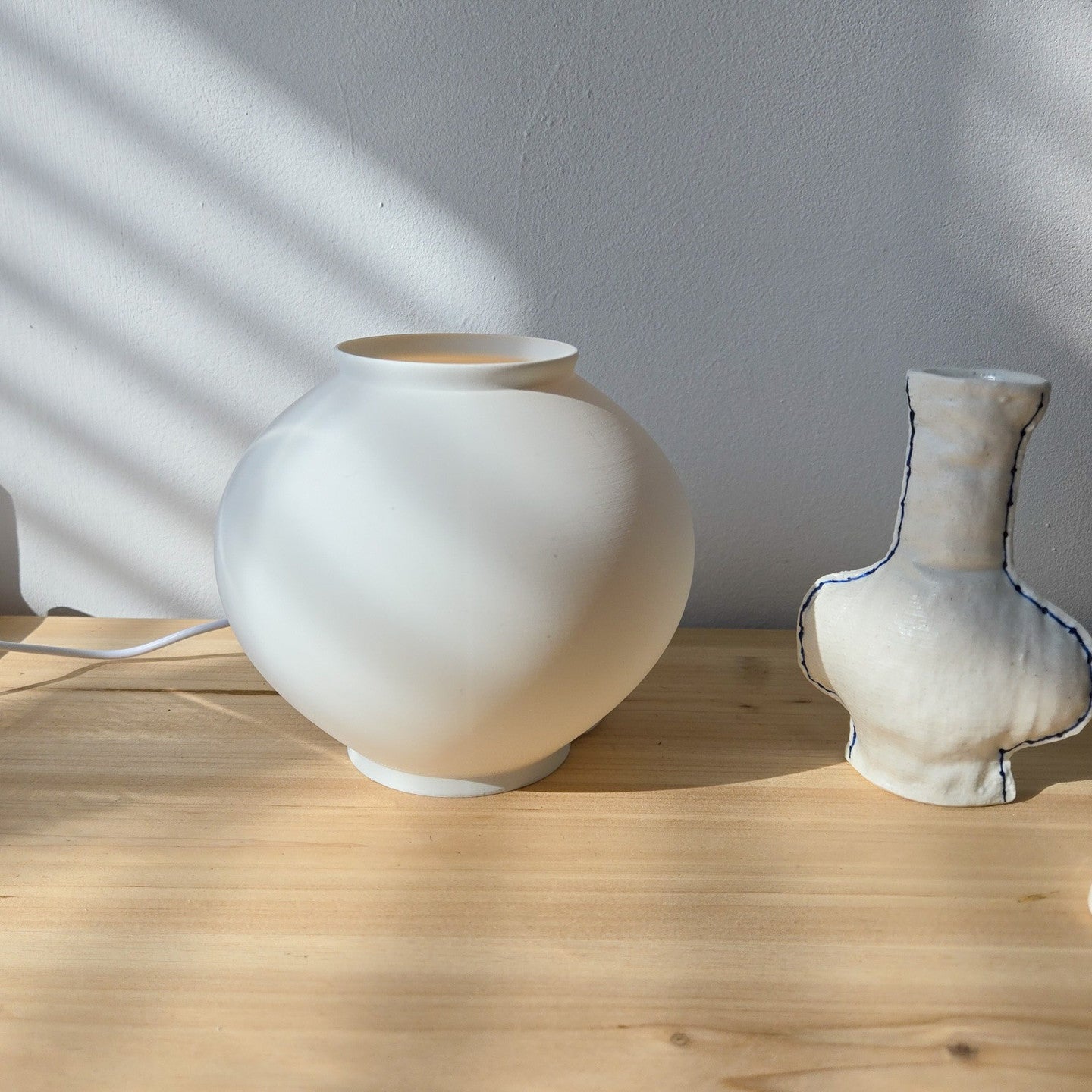 Large Moon Jar LED Ambient Lamp with Flower Holder