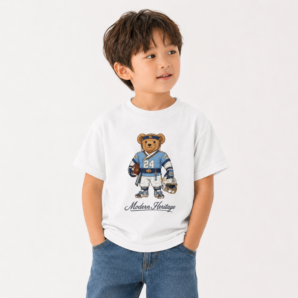 [Youth] Chargers-Inspired Korean Heritage Teddy Bear Football T-Shirt