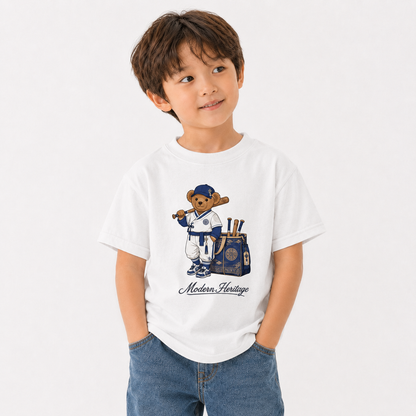 [Youth] LA Dodgers-Inspired Korean Hanbok Teddy Bear Kids Graphic T-Shirt