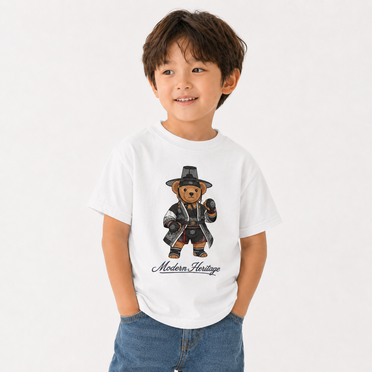 [Youth] UFC-Inspired Korean Heritage Teddy Bear Fighter Graphic T-Shirt